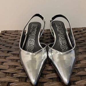 Express Silver Slingback Heels